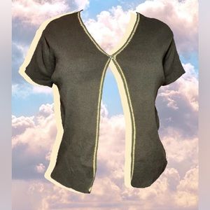 Y2K V-neck 90’s Vintage Open Front Cardigan Yellow Trim